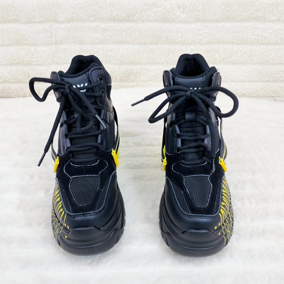 Anthony Wang Dated Black Yellow Hidden Wedge Platform Sneakers Rib Tread Design - Picture 7 of 11